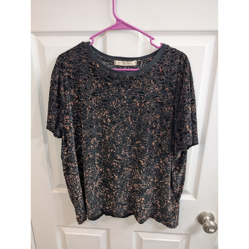 We‎ The Free T-Shirt Women Black Bronze Cheetah Burnout Velvet - Size S